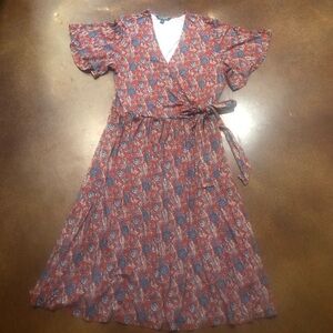 Lauren Ralph Lauren Faux-Wrap Floral-Print Knit Dress w Flutter Sleeve S…